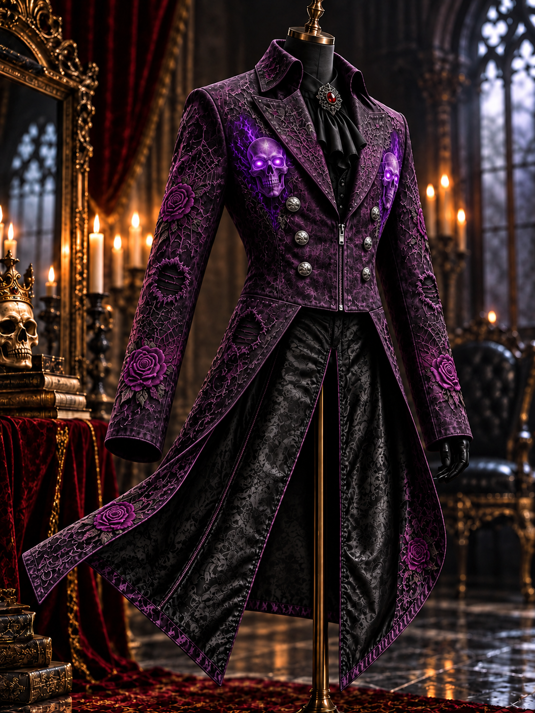Men's Gothic Punk Art Print Swallow-Tailed Coat